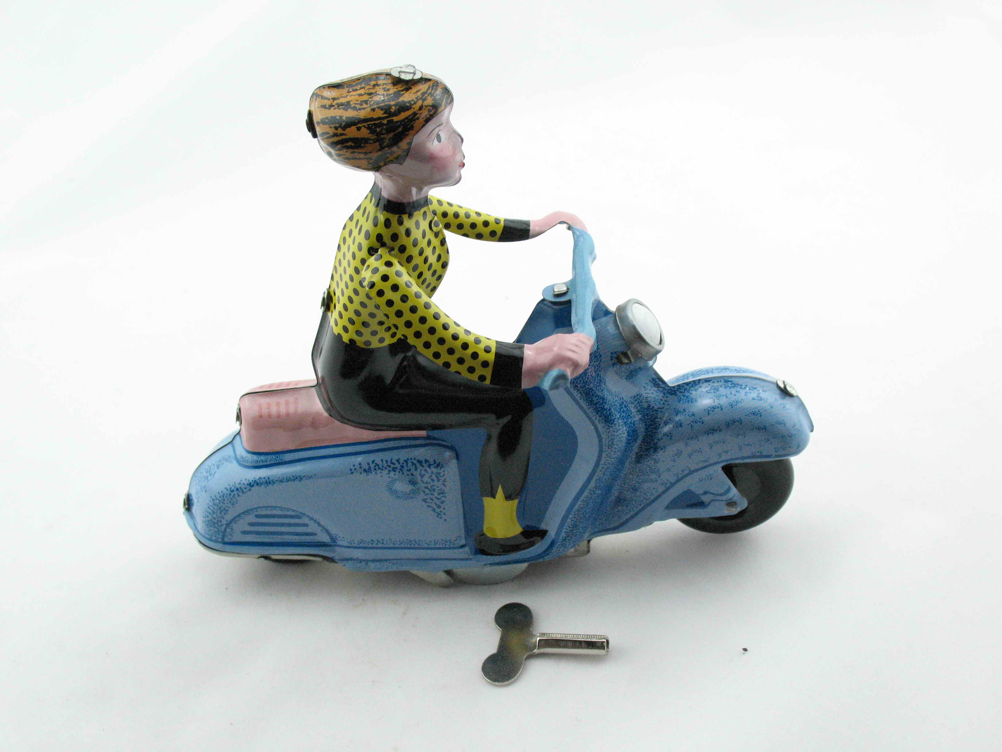 Blechspielzeug - Motorrad Scooter Girl auf Motorroller, blau