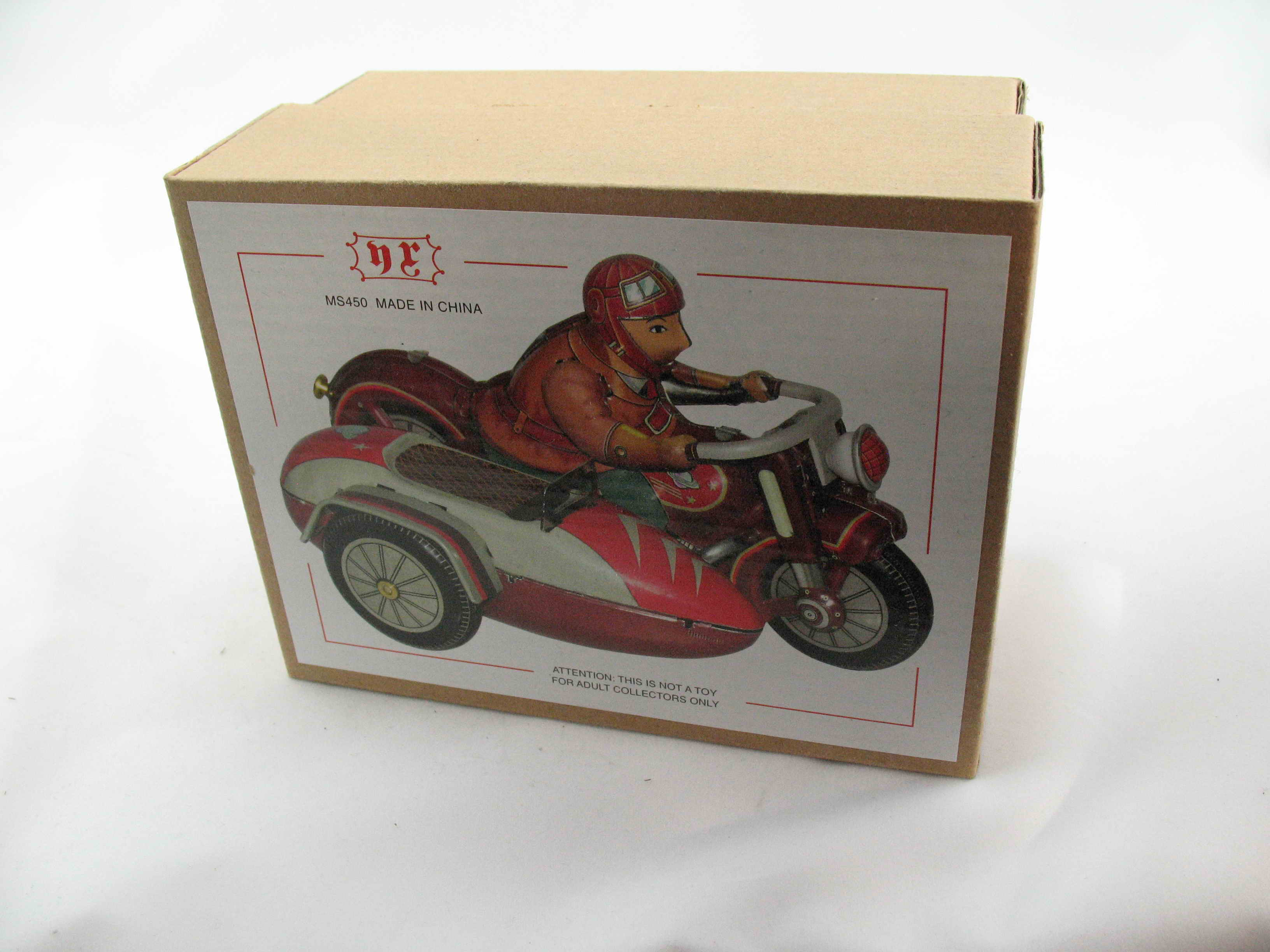 Blechspielzeug - Motorrad mit Beiwagen, rot