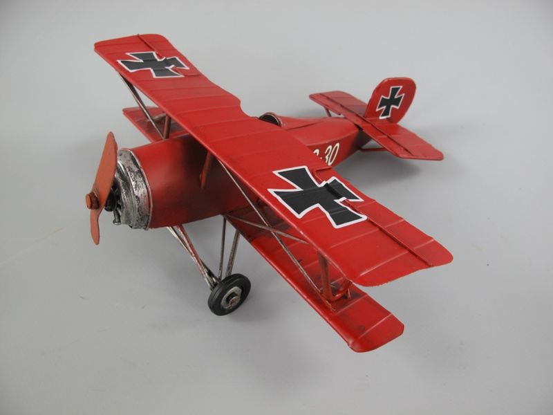 Blechmodell - Doppeldecker Flugzeug Roter Baron, 25 cm