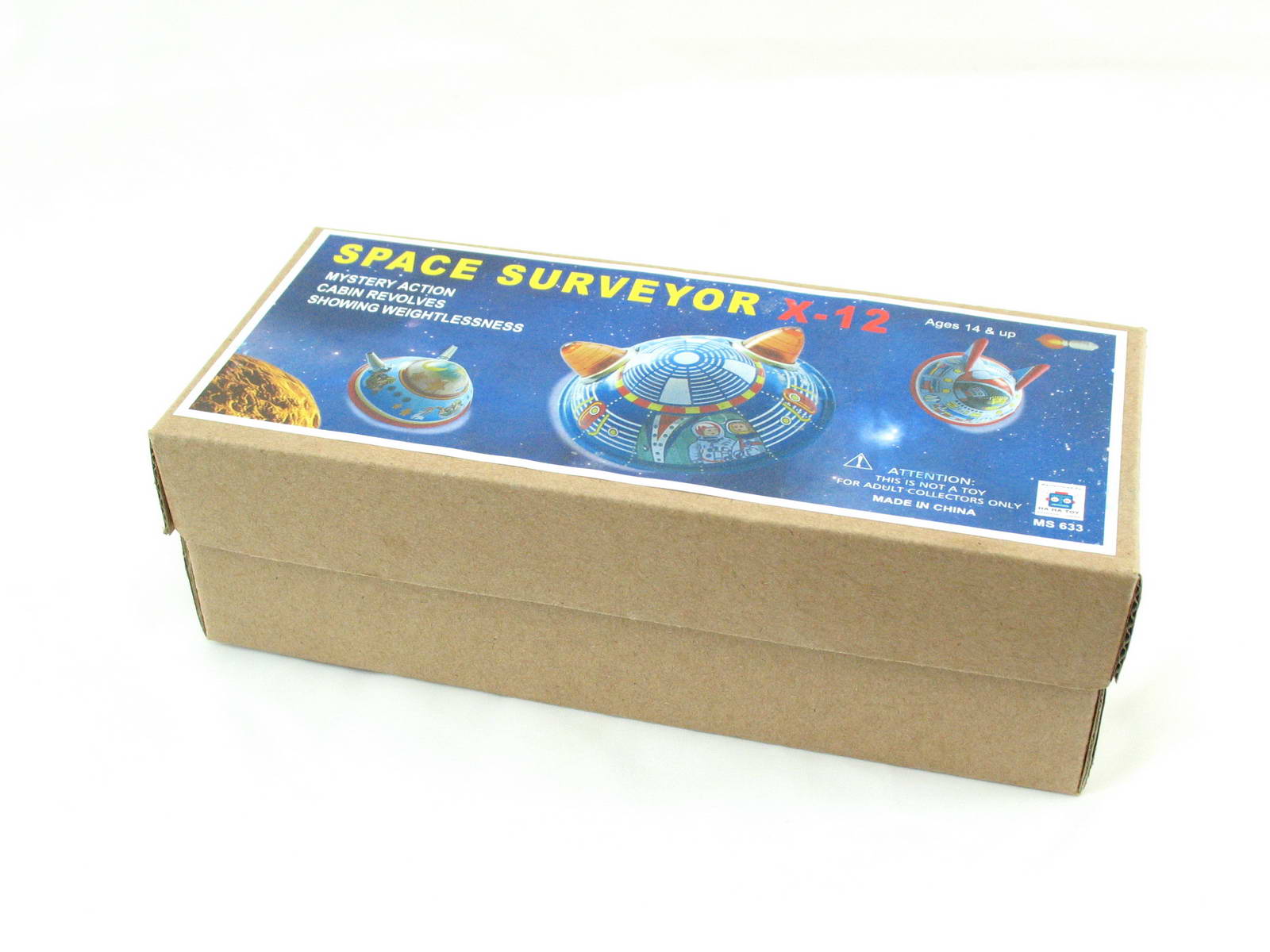 Blechspielzeug - Raumschiff/Ufo, Space Surveyor X-12, 3er Set mit Uhrwerk