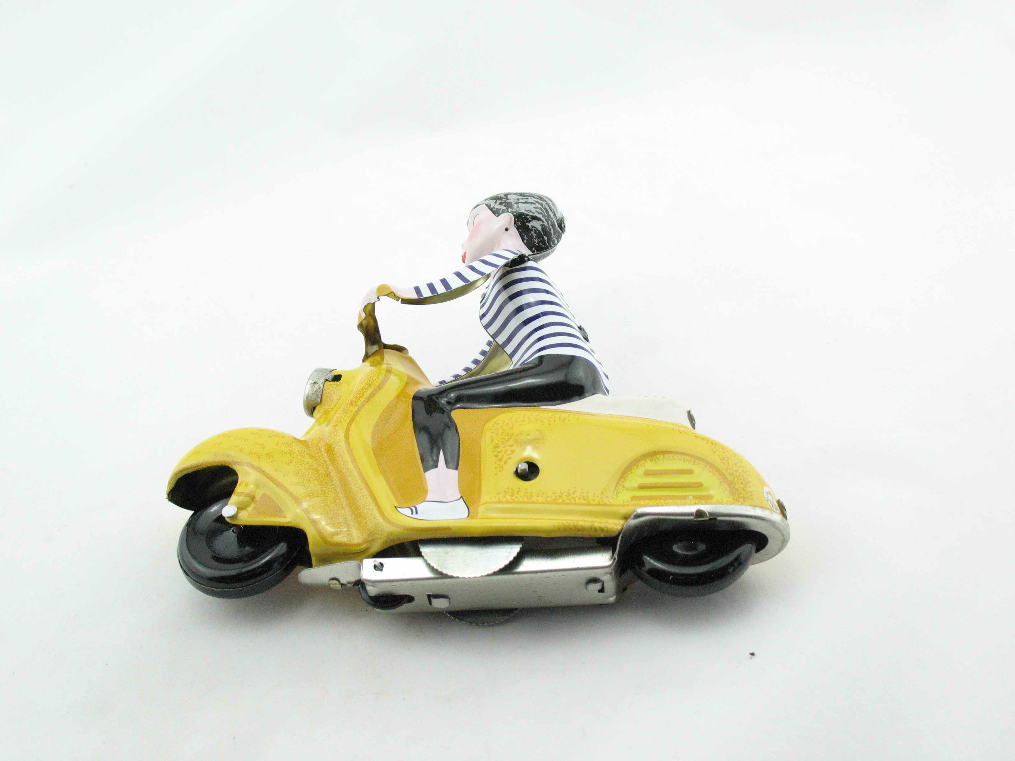 Blechspielzeug - Motorrad Scooter Girl auf Motorroller, gelb