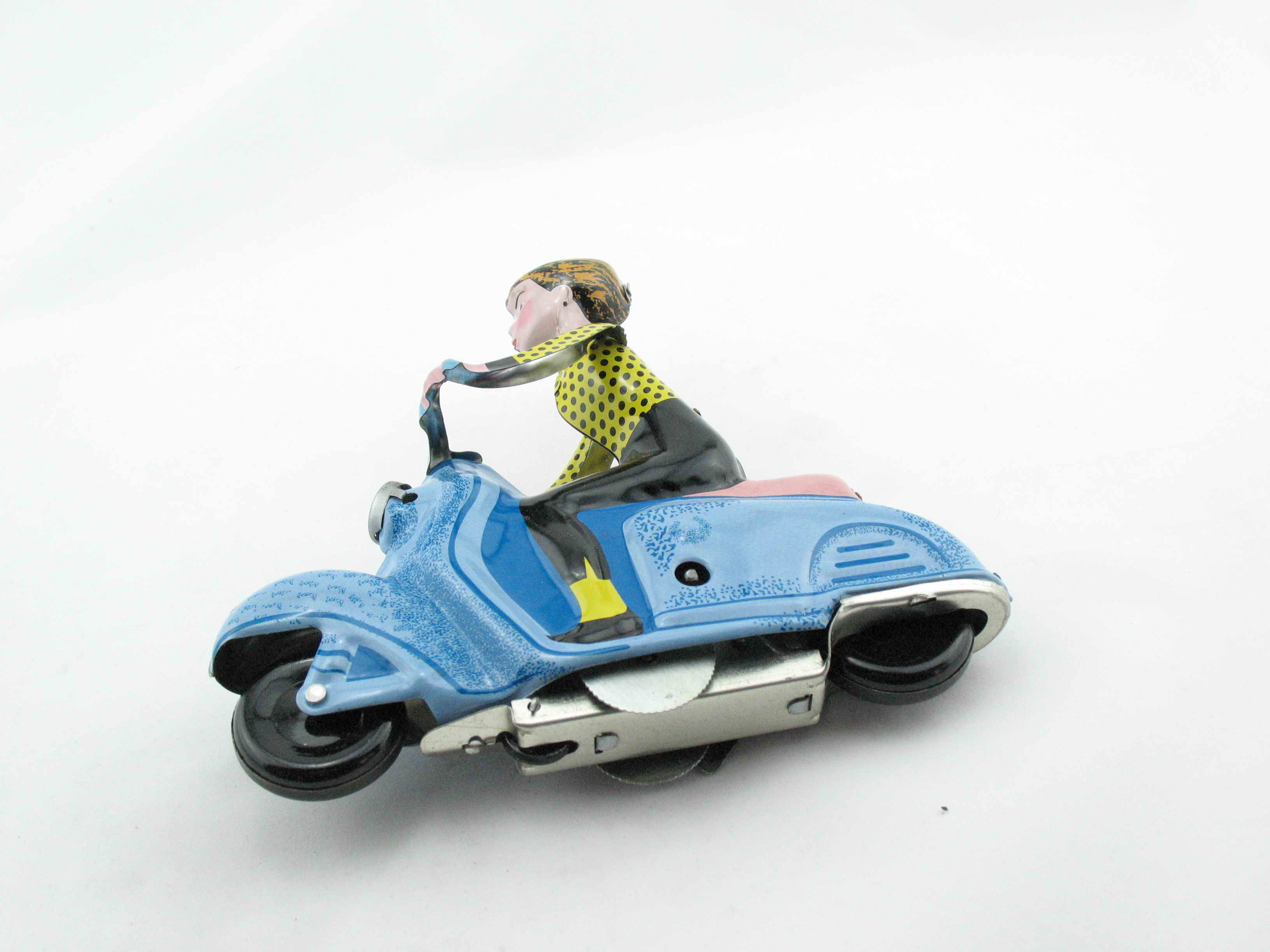 Blechspielzeug - Motorrad Scooter Girl auf Motorroller, blau