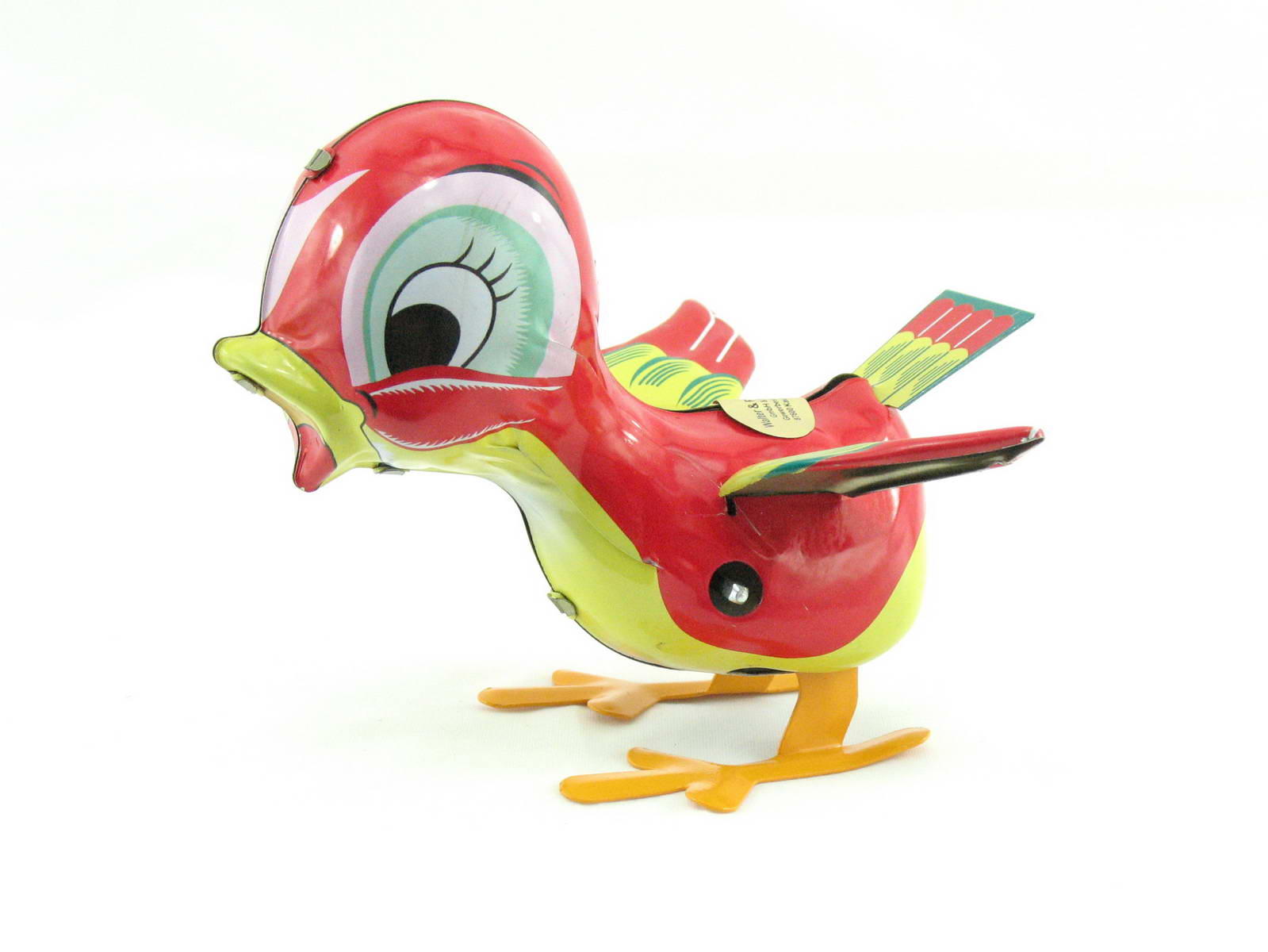 Blechspielzeug - Blechvogel rot gelb