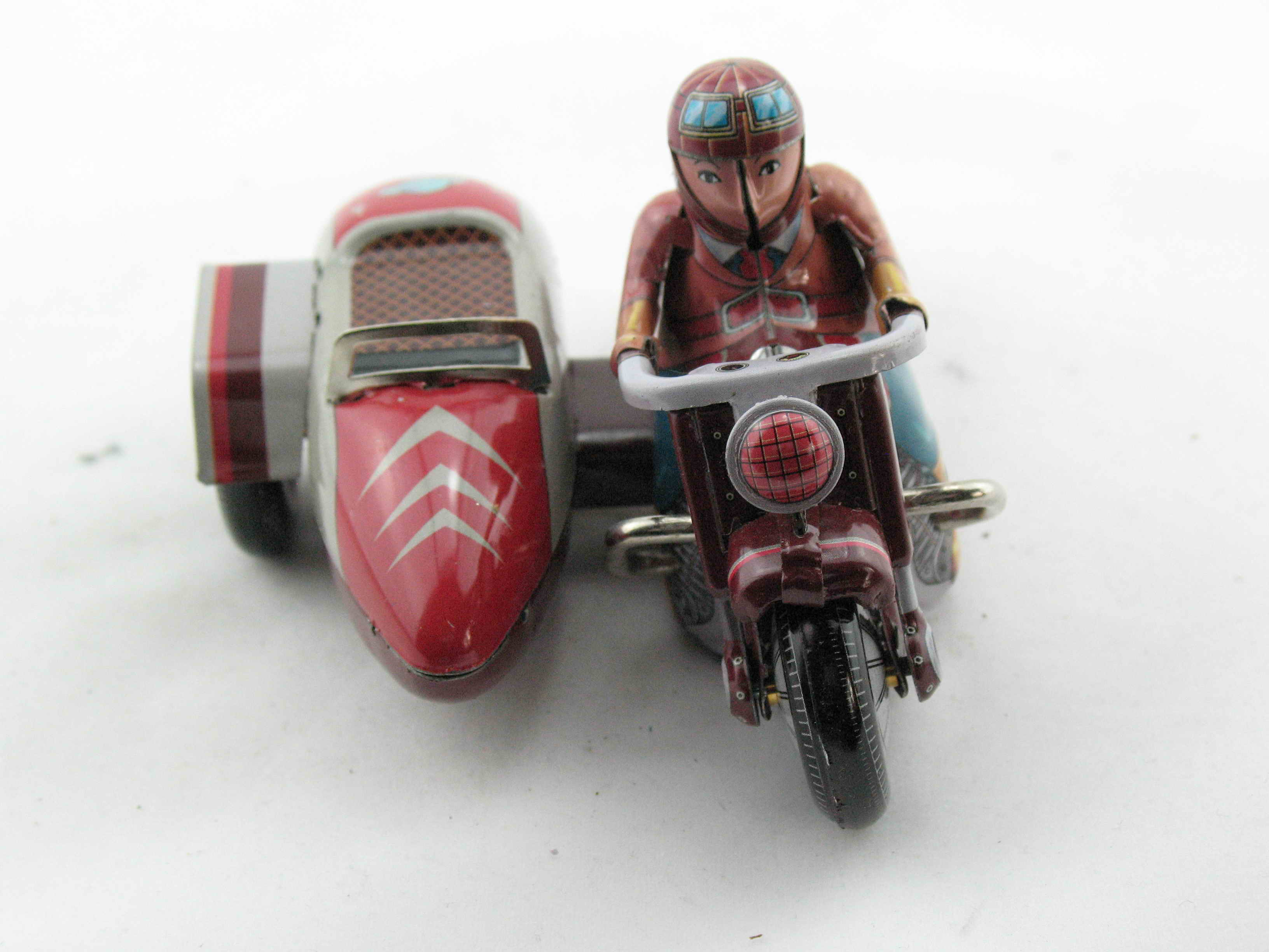 Blechspielzeug - Motorrad mit Beiwagen, rot
