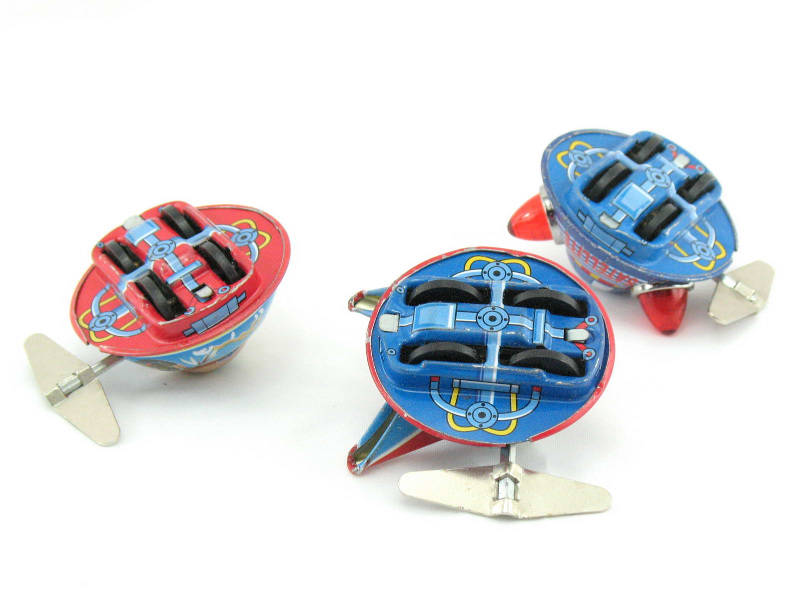 Blechspielzeug - Raumschiff/Ufo, Space Surveyor X-12, 3er Set mit Uhrwerk