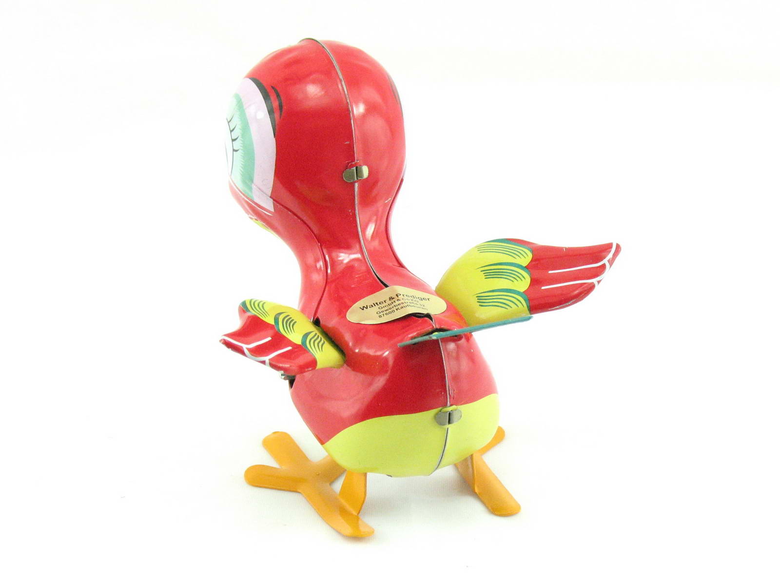 Blechspielzeug - Blechvogel rot gelb