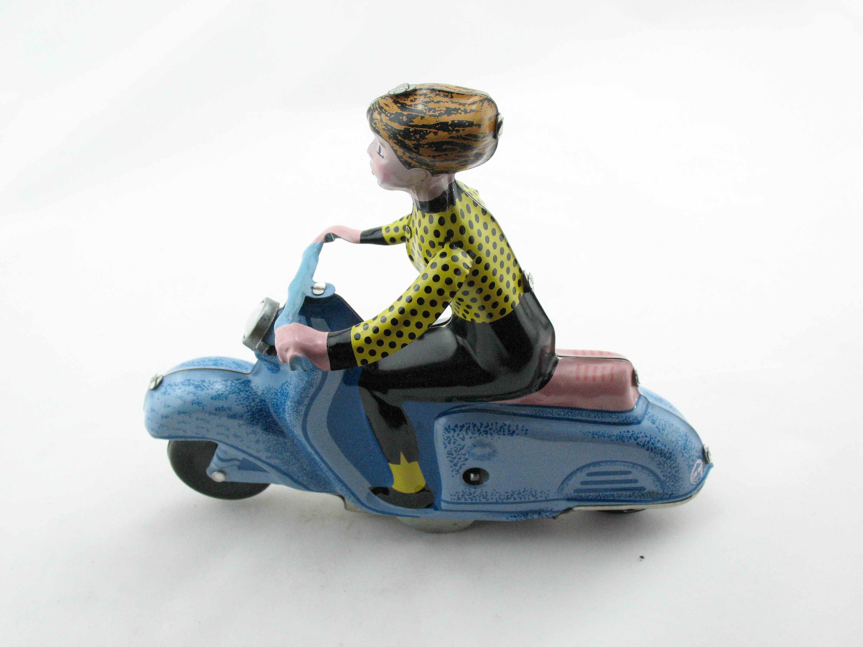 Blechspielzeug - Motorrad Scooter Girl auf Motorroller, blau